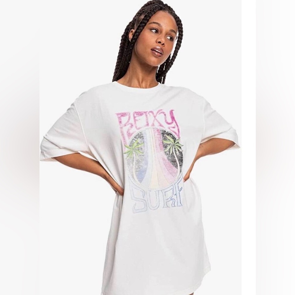 Roxy Oversized Graphic Swimsuit Coverup Tee, Vintage White, Size M (NWT)